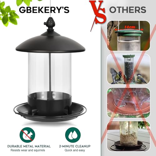 Gbekery Metal Bird Feeders for Outdoors Hanging, Weather Resistant Wild Bird Feeder with 360 Degree Feeding Tray, Black - Image 4