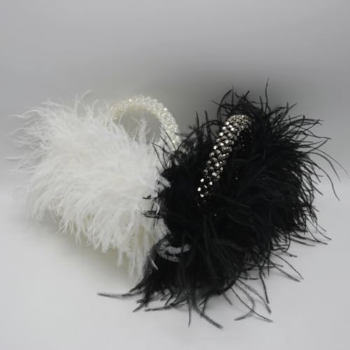 Miuco Real Natural Ostrich Feather Beaded Handbags For Women Handmade Evening Bags Clutch Purse Black - Image 2