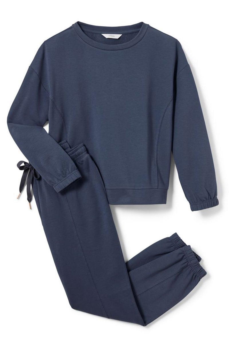 Tchibo Women 2 Piece Plain Top And Pajama Set, Navy  - Image 2