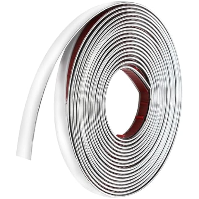 5M PEEL AND STICK WALL TRIM, SILVER SELF ADHESIVE FLEXIBLE MOULDING TRIM TILE EDGING TRIM MIRROR-LIKE METALIZED PVC MIRROR FRAME FOR MIRROR CAR DOOR CEILING FLOOR PANEL CABINET CORNER 12MM W*5M L - Image 1