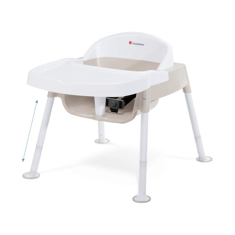 Foundations Secure Sitter 713 Adjustable Height Feeding Chair 1 Pack Stable No Tip Feet 3Point Adjustable Harness Removable Tray Easy to Clean Smooth Plastic WhiteTan - Image 1