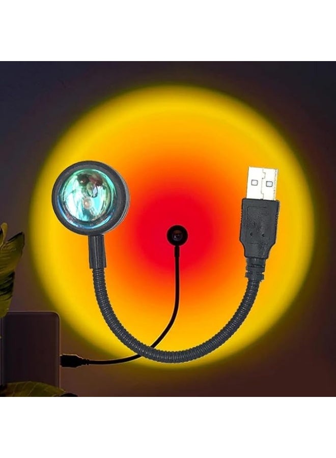 مصباح غروب الشمس LED دائري يو اس بي صن سيت لايت لإضاءة ليلية دافئة وديكورية قابلة للتعديل، مصباح إسقاط ضوئي مريح للتصوير وغرف النوم والمعيشة والمكاتب بأجواء رومانسية هادئة مع تصميم عصري موفر للطاقة - Image 2
