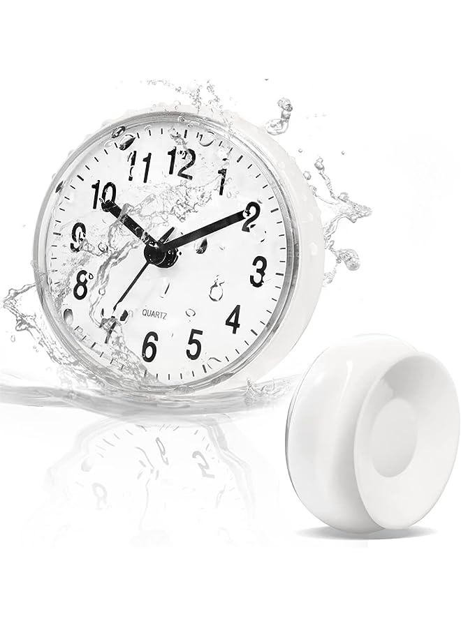 SYOSI Bathroom Shower Clock with Large Suction Cup - Silent, Water Proof, Battery Operated Clock for Toilet, Kitchen, Desk & Wall (White) - Image 1