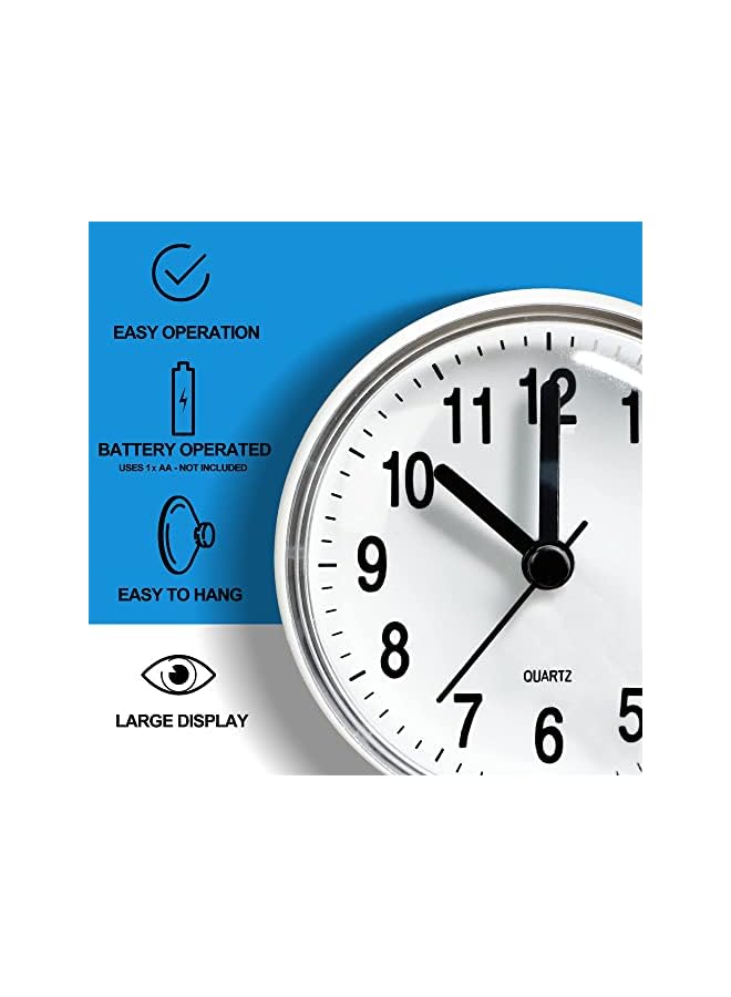 SYOSI Bathroom Shower Clock with Large Suction Cup - Silent, Water Proof, Battery Operated Clock for Toilet, Kitchen, Desk & Wall (White) - Image 4