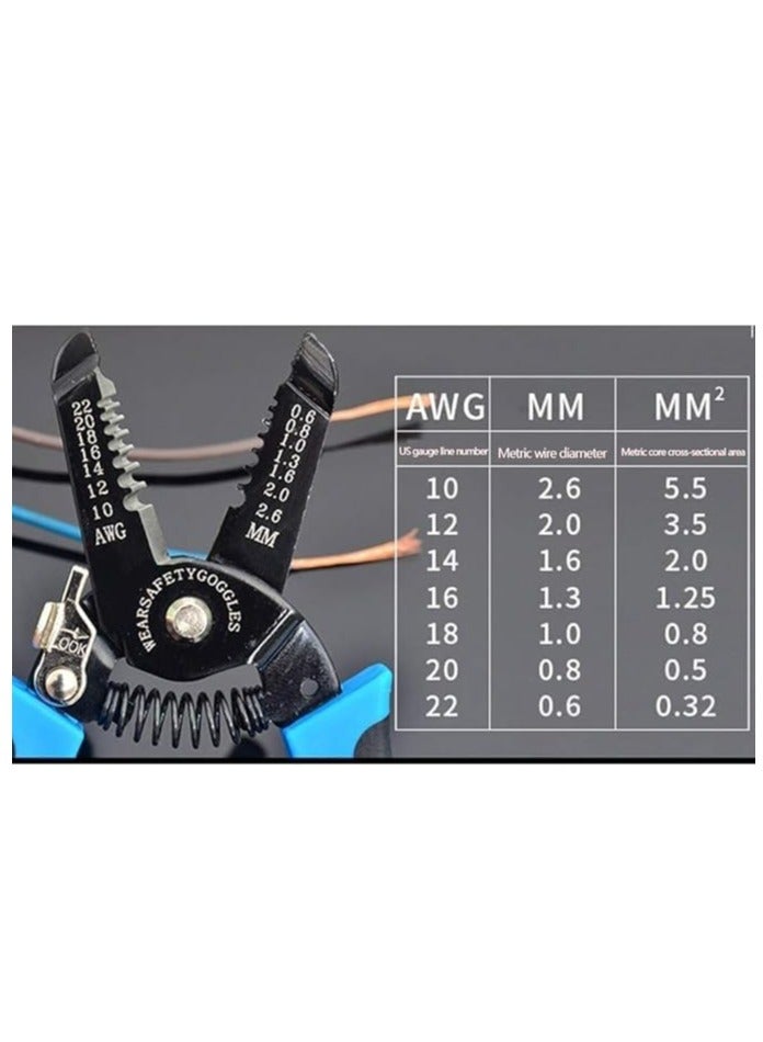 أداة تجريد الأسلاك الاحترافية من GOISHTRIE متينة وعالية التحمل مع فتحات تجريد 10-22 AWG/0.6-2.6 مم وميزة قفل الأمان وآلية زنبركية ومقبض مريح  - Image 4