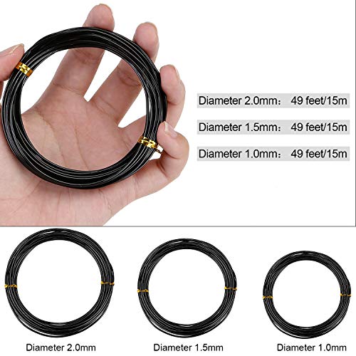 Zhanmai 9 Rolls Bonsai Wires Anodized Aluminum Bonsai Training Wire with 3 Sizes (1.0 mm, 1.5 mm, 2.0 mm), Total 147 Feet (Black, Brown, Green) - Image 2