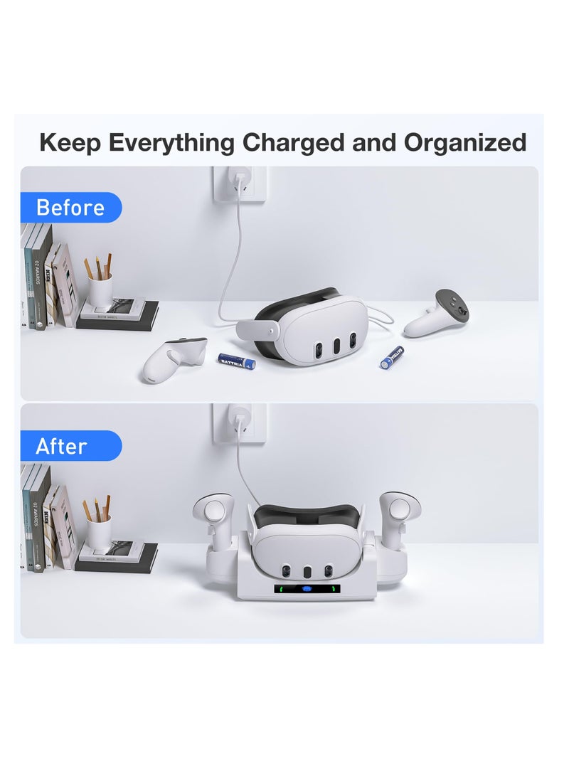 SYOSI Charging Dock for Meta Quest 3, 3 in 1 Charging Station with Desktop Stand and Wall Mount Modes for VR Headset and Controllers, Magnetic Charging Stand Accessories with Rechargeable Batteries - Image 5
