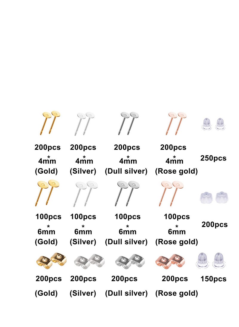 SYOSI - Earring Making Supplies, Stainless Steel Earring Posts Earring Backs Flat Pad Earring Studs Earring Blank with Butterfly and Rubber Bullet Earring Backs for Earring Jewelry Making - Image 1
