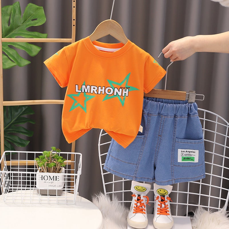 Boys' Summer Suit Baby'S Summer Cool And Cool Clothes Children'S Summer Short-Sleeved Denim Shorts Trendy - Image 4