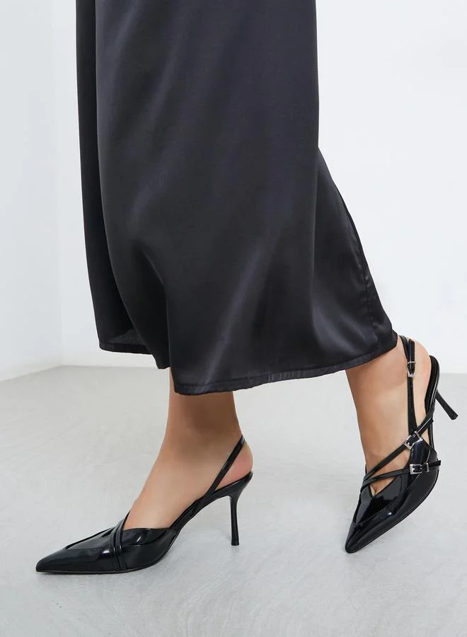 RAID Raid Black Strappy Buckled High Heel Pumps