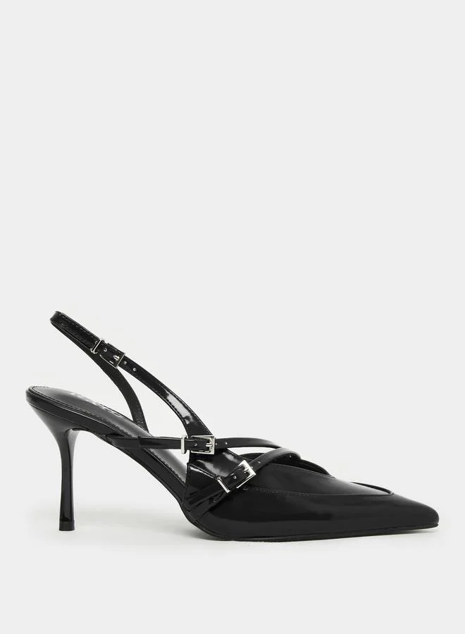 RAID Raid Black Strappy Buckled High Heel Pumps