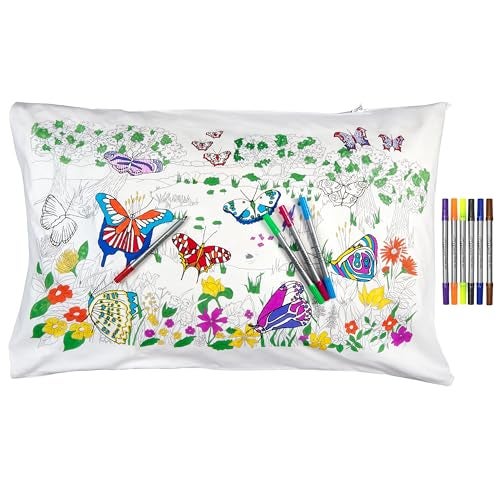 eatsleepdoodle - Coloring Pillowcase for Kids – Reusable DIY Pillow Cover with Washable Markers, Educational Arts & Crafts Activity for Boys & Girls, Fun Gift for Creative Play, Machine Washable - Image 1