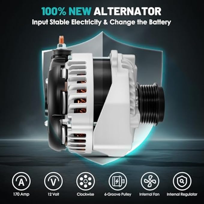 Farrme 14009 Car Alternators Fit for Chevy Silverado 1500 Tahoe Camaro Suburban, for GMC Sierra 1500 Yukon XL, for Cadillac Escalade Automotive Replacement Alternators 170A High Output Alternator - Image 3