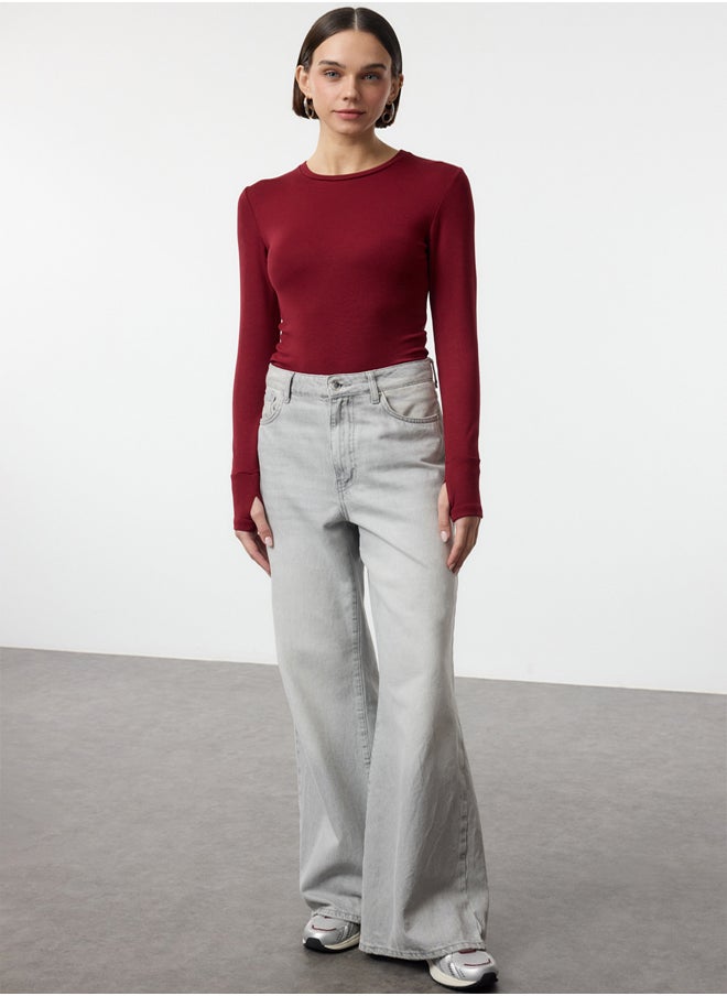 trendyol - Claret Red Viscose/Soft Fabric Finger-Touch Detailed Flexible Knitted Blouse TWOAW25BZ00014 - Image 1