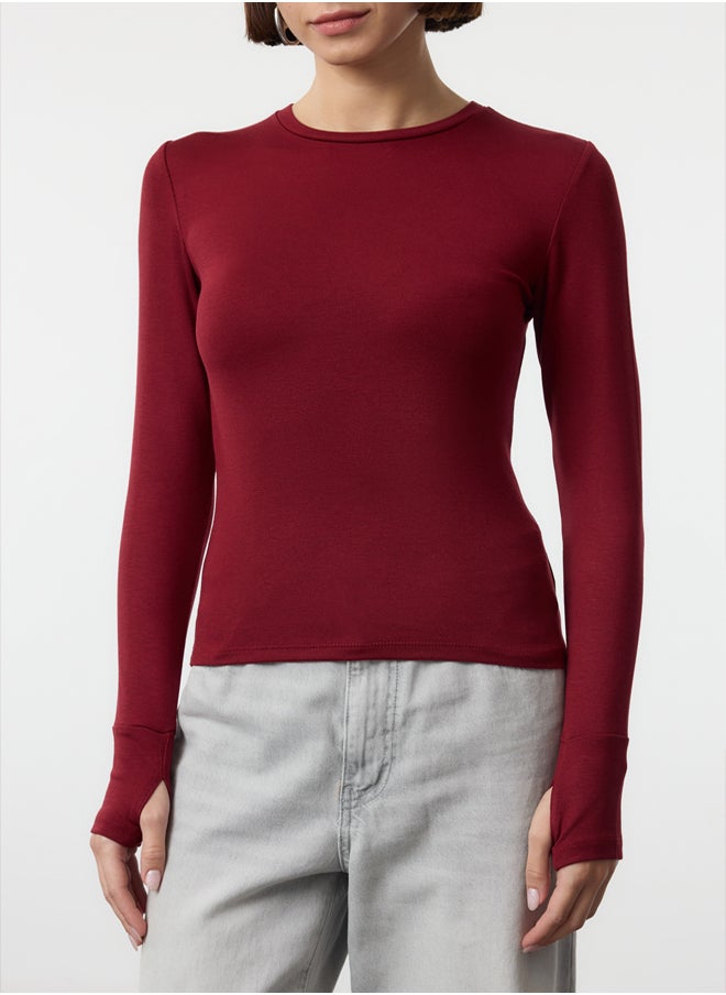 trendyol - Claret Red Viscose/Soft Fabric Finger-Touch Detailed Flexible Knitted Blouse TWOAW25BZ00014 - Image 1