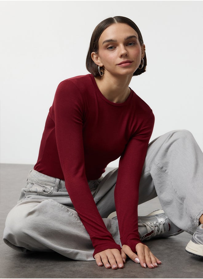 trendyol - Claret Red Viscose/Soft Fabric Finger-Touch Detailed Flexible Knitted Blouse TWOAW25BZ00014 - Image 1
