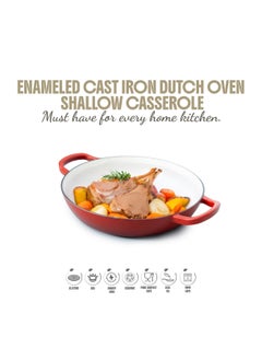 VAV Healthy and Safe, Non-Stick Cookware, Enameled Cast Iron Dutch Oven Shallow Casserole Braiser Pan, 30.5x6.3cm / 12x2.5Inch – Red  - Image 3