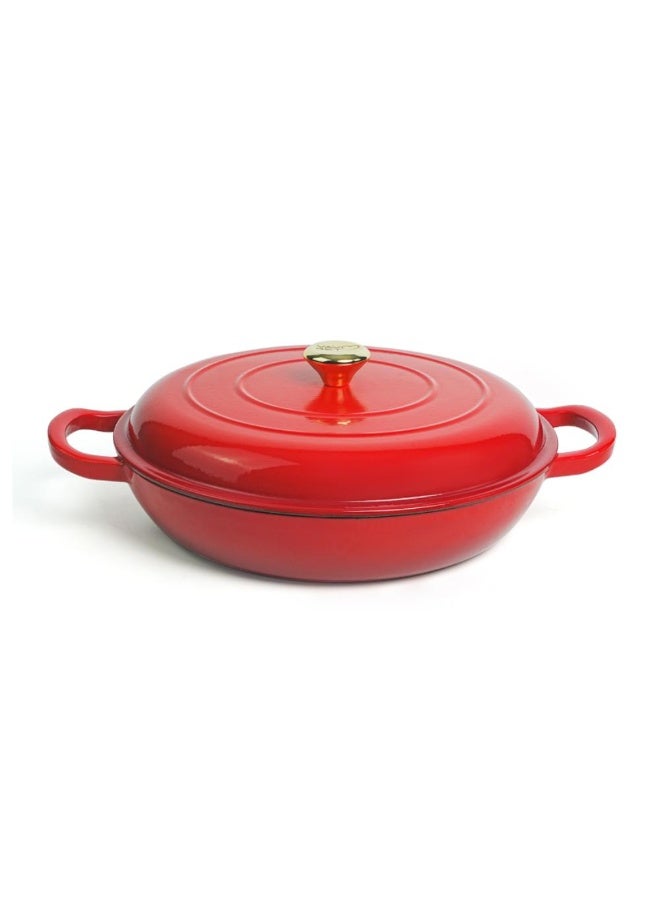VAV Healthy and Safe, Non-Stick Cookware, Enameled Cast Iron Dutch Oven Shallow Casserole Braiser Pan, 30.5x6.3cm / 12x2.5Inch – Red - Image 1