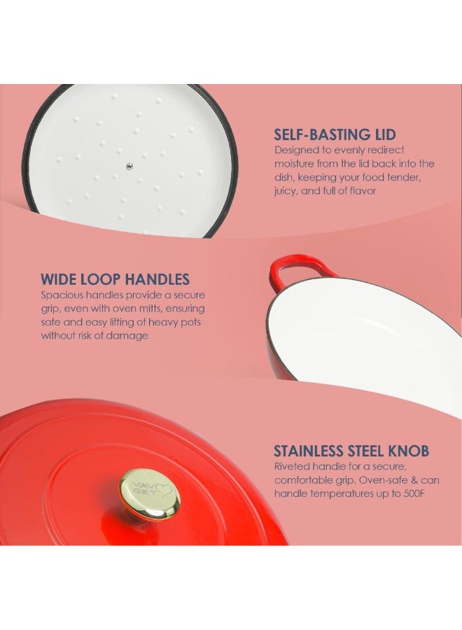 VAV Healthy and Safe, Non-Stick Cookware, Enameled Cast Iron Dutch Oven Shallow Casserole Braiser Pan, 30.5x6.3cm / 12x2.5Inch – Red - Image 2