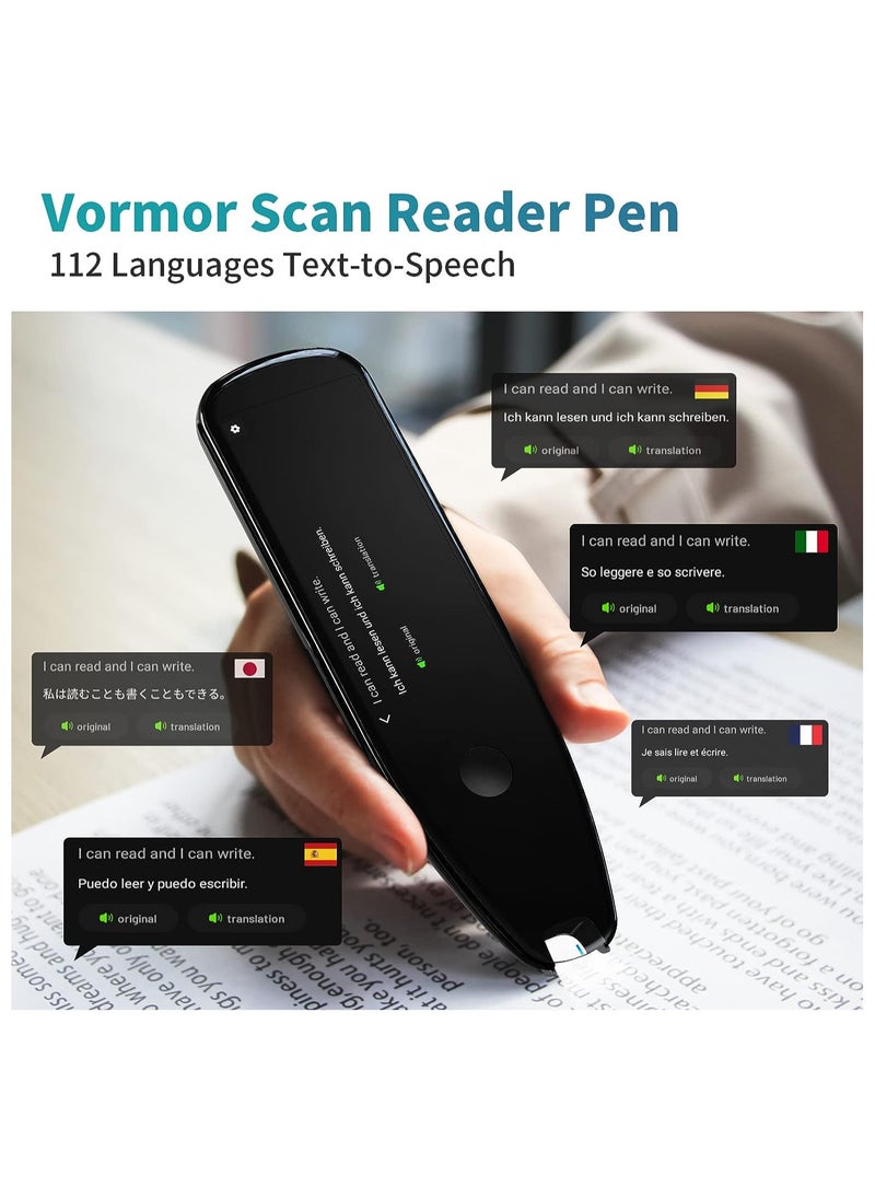 VORMOR - VORMOR قارئ الماسح الضوئي القلم قاموس لغة مترجم الجهاز في الوقت الحقيقي دعم 112 لغة مترجم صوت النص إلى كلام OCR/WiFi Translator مناسب للاجتماعات والسفر والتعلم - Image 1