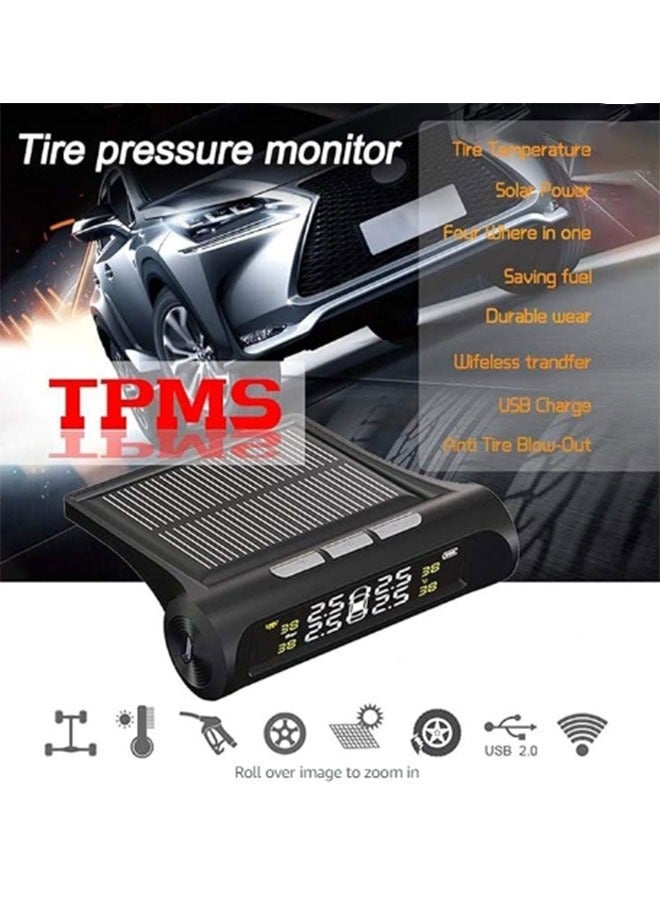 AjieQaQ Tire Pressure Monitoring System Solar Charging Auto Alarm System HD LCD Real-time Display Auto Sleep Mode - Image 3