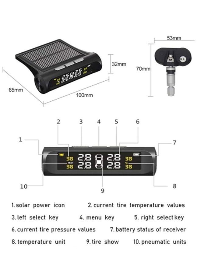 AjieQaQ Tire Pressure Monitoring System Solar Charging Auto Alarm System HD LCD Real-time Display Auto Sleep Mode - Image 5