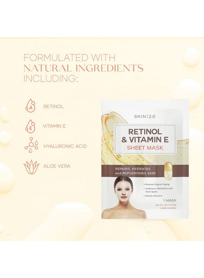 سكين 2.0 قناع الوجه الورقي من الريتينول وفيتامين E يقلل من العيوب وندبات حب الشباب وفرط التصبغ، قناع ورقي مرطب مضاد للشيخوخة، عناية كورية بالبشرة خالية من القسوة لجميع أنواع البشرة، 5 أقنعة - Image 3