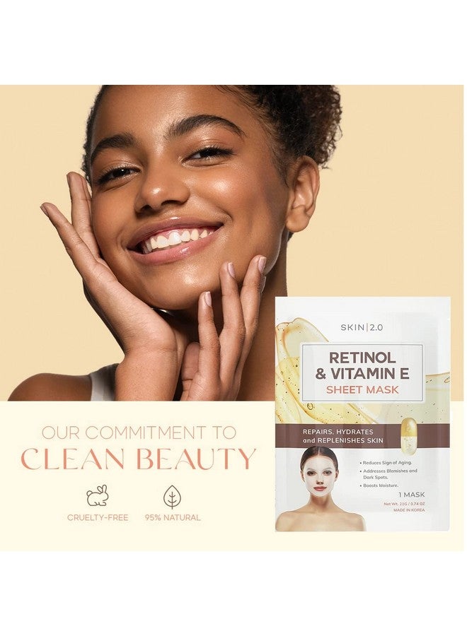 سكين 2.0 قناع الوجه الورقي من الريتينول وفيتامين E يقلل من العيوب وندبات حب الشباب وفرط التصبغ، قناع ورقي مرطب مضاد للشيخوخة، عناية كورية بالبشرة خالية من القسوة لجميع أنواع البشرة، 5 أقنعة - Image 4