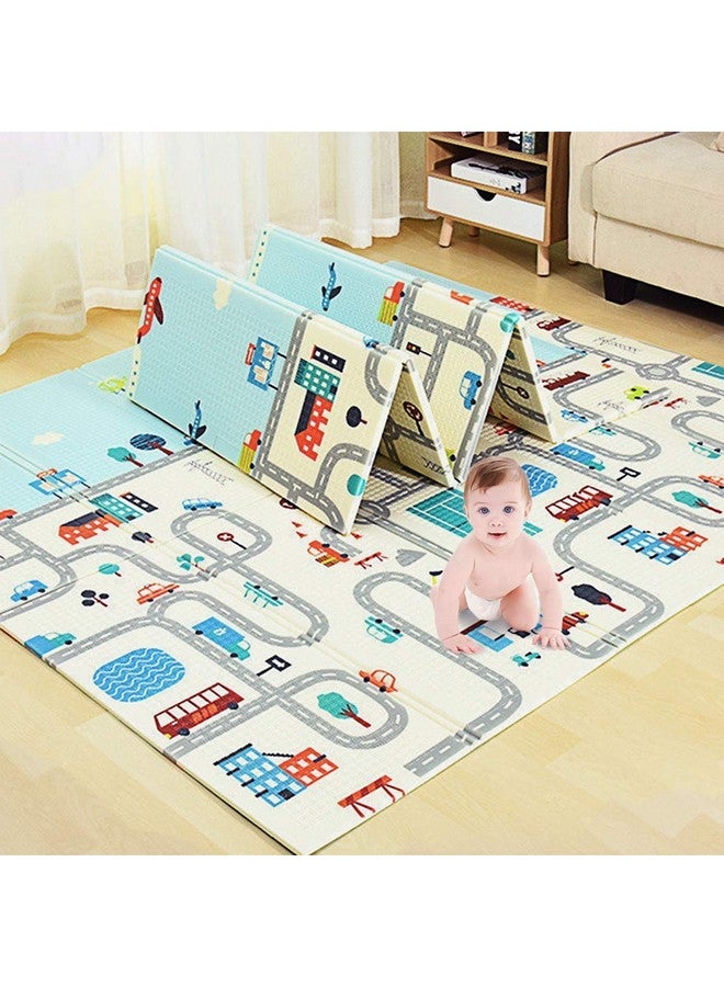 Bumtum Baby Play Mat Waterproof Portable Double Side Soft Reversible Non Toxic Bpa Free Learning & Crawling Foldable Foam for Toddler, Infant & Kids(City Road Print), Multicolor - Image 1