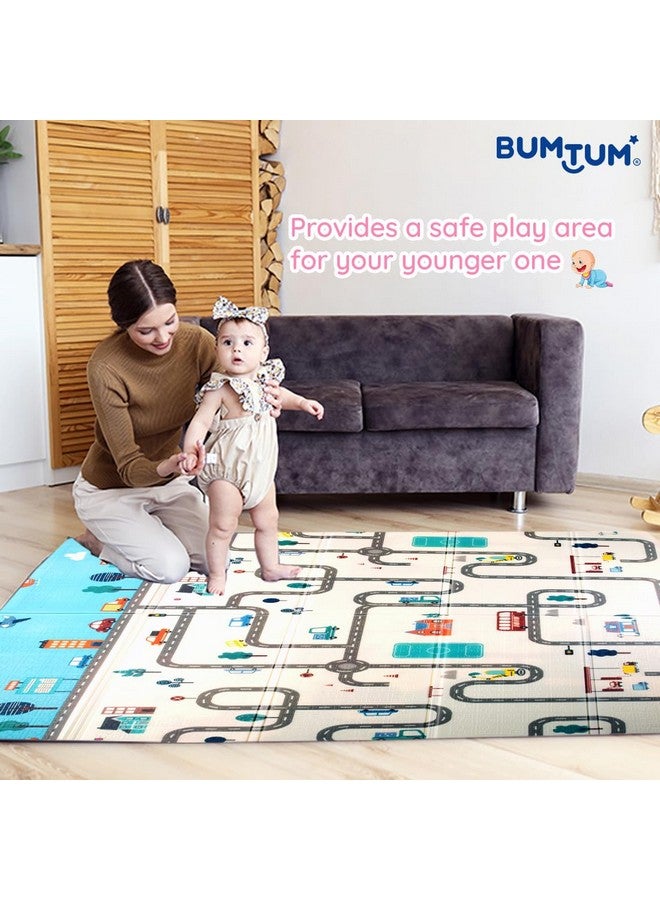 Bumtum Baby Play Mat Waterproof Portable Double Side Soft Reversible Non Toxic Bpa Free Learning & Crawling Foldable Foam for Toddler, Infant & Kids(City Road Print), Multicolor - Image 4