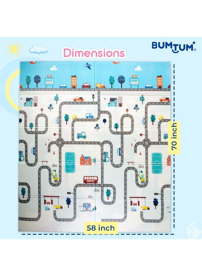 Bumtum Baby Play Mat Waterproof Portable Double Side Soft Reversible Non Toxic Bpa Free Learning & Crawling Foldable Foam for Toddler, Infant & Kids(City Road Print), Multicolor - Image 2