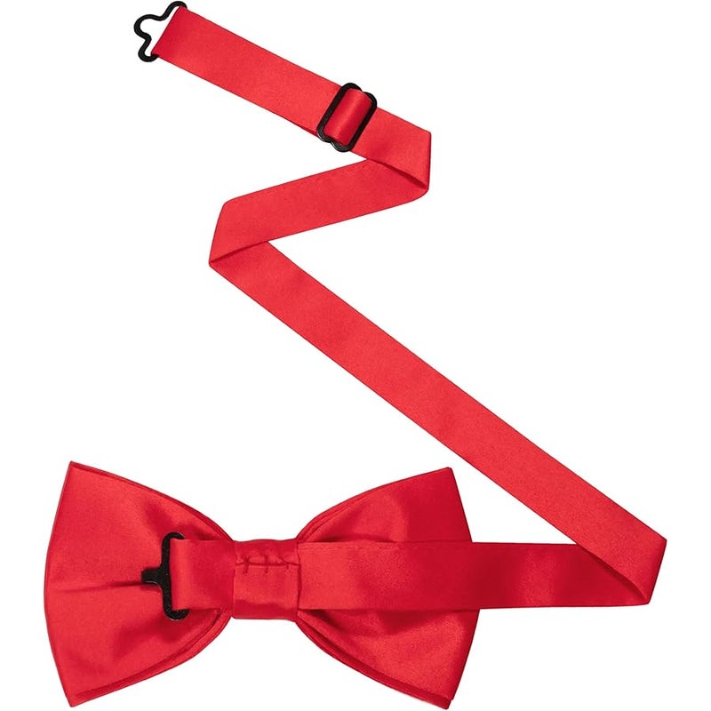 JEMYGINS Solid Color Pre-tied Bow Tie Adjustable Bowtie for Men, Red, general - Image 3