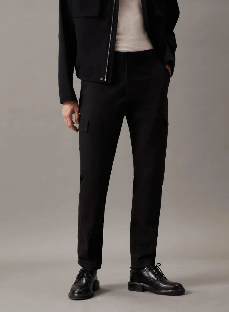Calvin Klein Ck Black Tapered Twill Cargo Trousers for Men | Best Price UAE