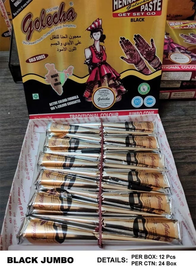 Golecha 12-Piece Henna Jumbo Cone Black - Image 1