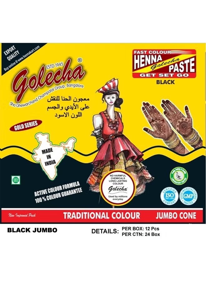 Golecha 12-Piece Henna Jumbo Cone Black - Image 2