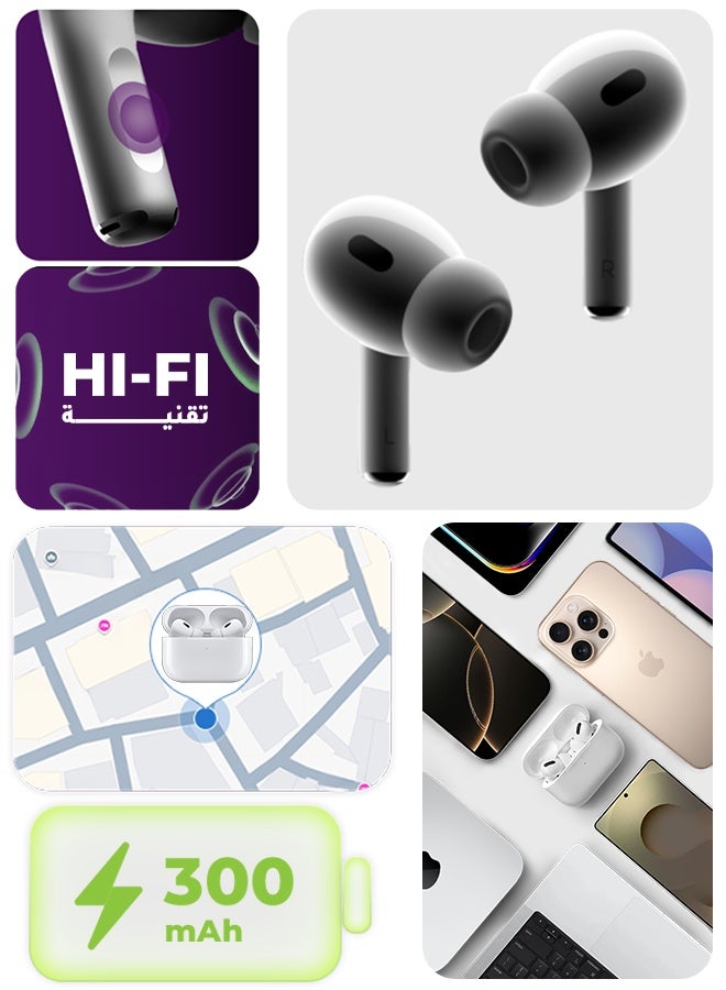 أرجوان سماعة برو 2: صوت عالي الجودة، مايكروفون واضح، عزل الضجيج، شحن تايب سي ولاسلكي، تحكم باللمس، كفرين إضافيين هدية - Image 2