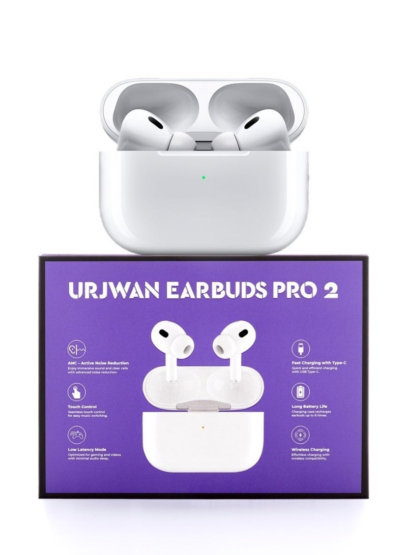 Urjwan Earbuds Pro 2: High-Quality Audio, Clear Microphone, Noise Cancellation, Type-C & Wireless Charging, Touch Control, 2 Bonus Cases - Image 1