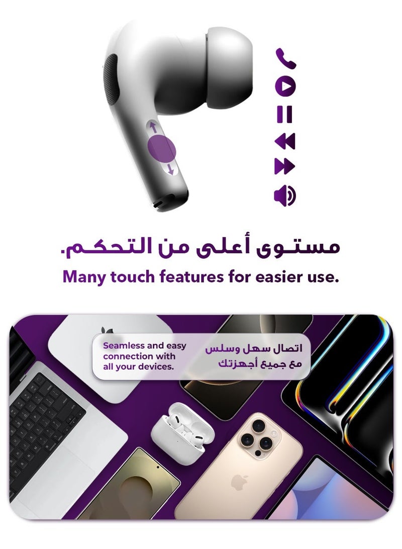 Urjwan Earbuds Pro 2: High-Quality Audio, Clear Microphone, Noise Cancellation, Type-C & Wireless Charging, Touch Control, 2 Bonus Cases - Image 3