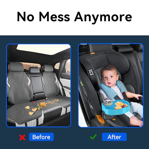SSPONT Kids Car Seat Tray, Travel Tray with Cup Holder for Toddler Baby, Kids Car Seat Food Snack Organizer for Road Trip, Stroller snack Organizer Travel Must Haves Toddler Must Haves (Sky Blue, 1 PCS) - Image 4