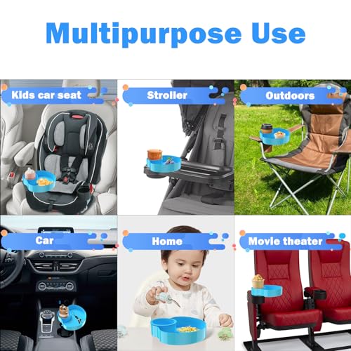 SSPONT Kids Car Seat Tray, Travel Tray with Cup Holder for Toddler Baby, Kids Car Seat Food Snack Organizer for Road Trip, Stroller snack Organizer Travel Must Haves Toddler Must Haves (Sky Blue, 1 PCS) - Image 3