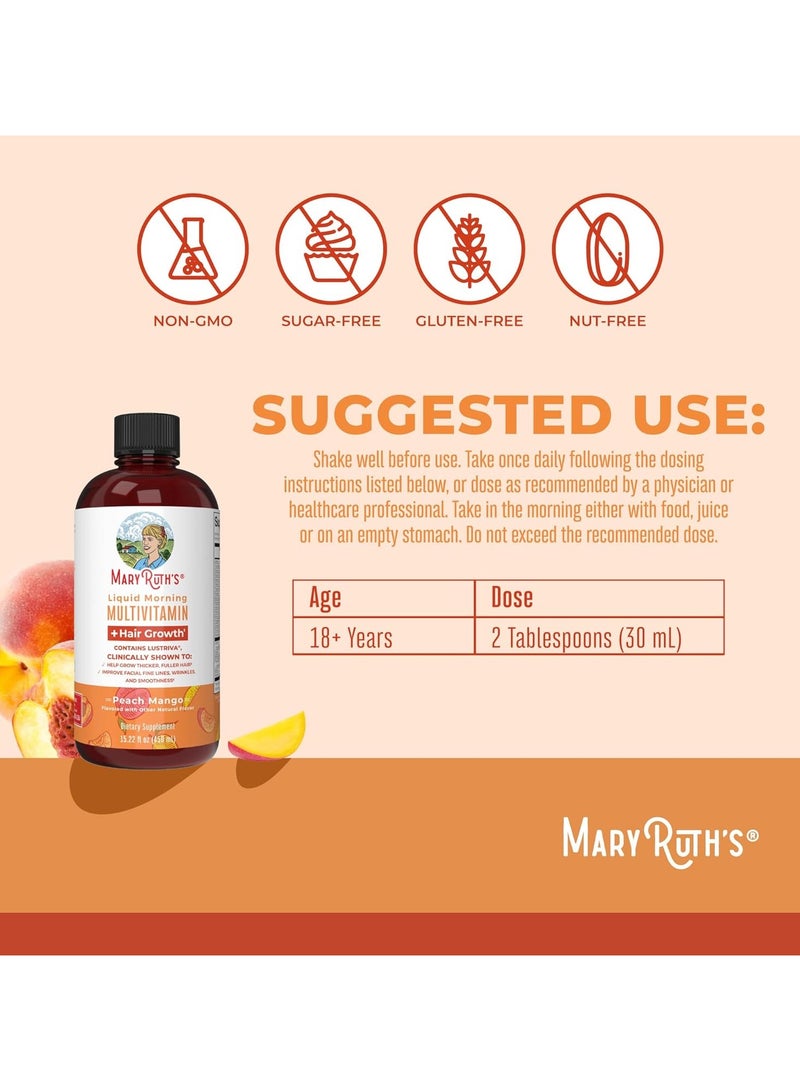 MaryRuth's, Liquid Morning Multivitamin + Hair Growth, Peach Mango, 15.22 fl oz (450 ml) - Image 5