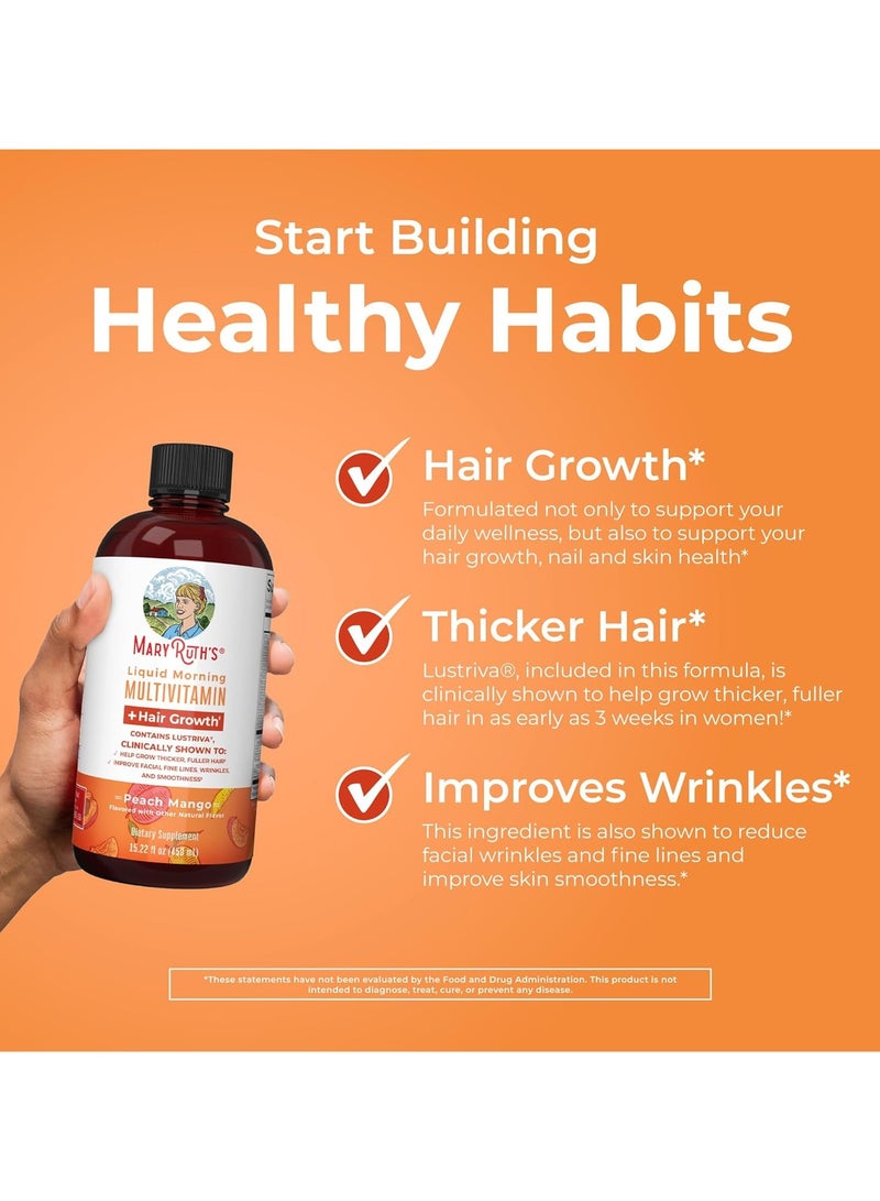 MaryRuth's, Liquid Morning Multivitamin + Hair Growth, Peach Mango, 15.22 fl oz (450 ml) - Image 4