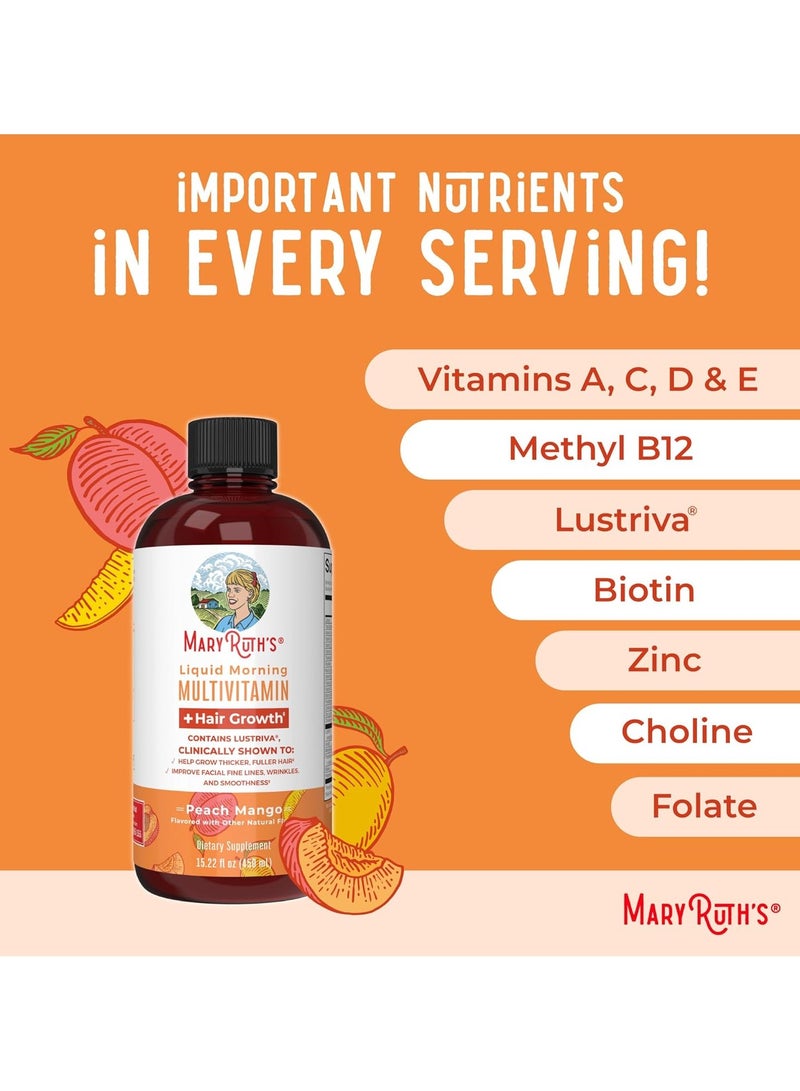MaryRuth's, Liquid Morning Multivitamin + Hair Growth, Peach Mango, 15.22 fl oz (450 ml) - Image 2