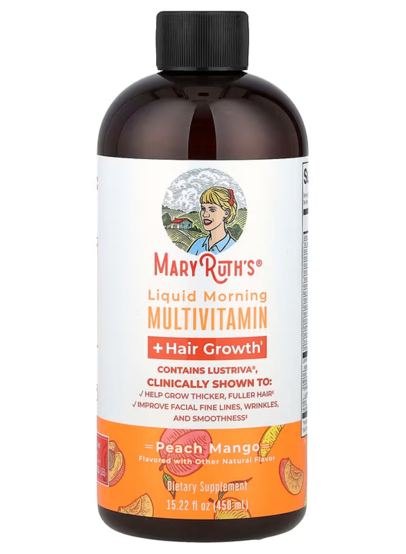 MaryRuth's, Liquid Morning Multivitamin + Hair Growth, Peach Mango, 15.22 fl oz (450 ml) - Image 1