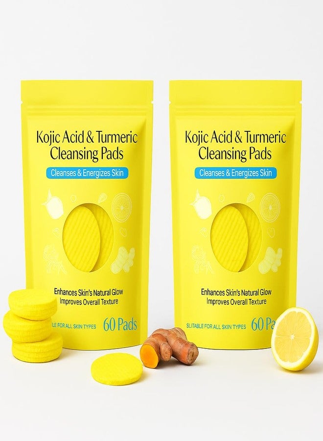 Calixe Turmeric Kojic Acid 2 Pack 120 Facial Pads Brightening Cleansing Exfoliating for Dark Spots and Oil Control Deep Clean for Uneven Tone and Pore Care Daily Cleansing Exfoliating for Sensitive Skin Glow Facial - Image 1