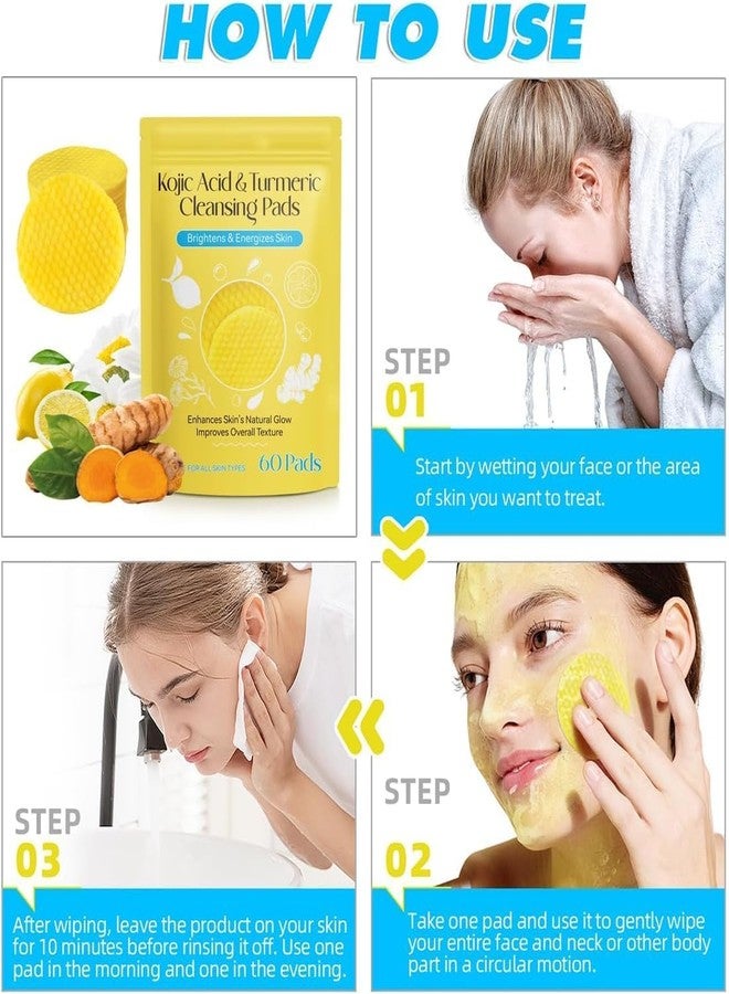 Calixe Turmeric Kojic Acid 2 Pack 120 Facial Pads Brightening Cleansing Exfoliating for Dark Spots and Oil Control Deep Clean for Uneven Tone and Pore Care Daily Cleansing Exfoliating for Sensitive Skin Glow Facial - Image 4