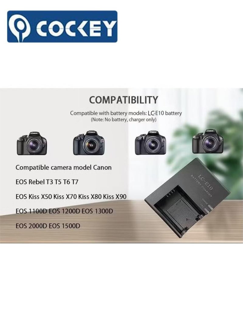 COCKEY LC-E10 Battery Charger for Canon LC-E10 LC-E10C LC-E10E Batteries for Canon EOS Rebel T7 T6 T5 T3 T100 4000D 3000D 2000D 1500D 1300D 1200D 1100D Cameras Battery Quick Chargers with Power Supply Cord - Image 4