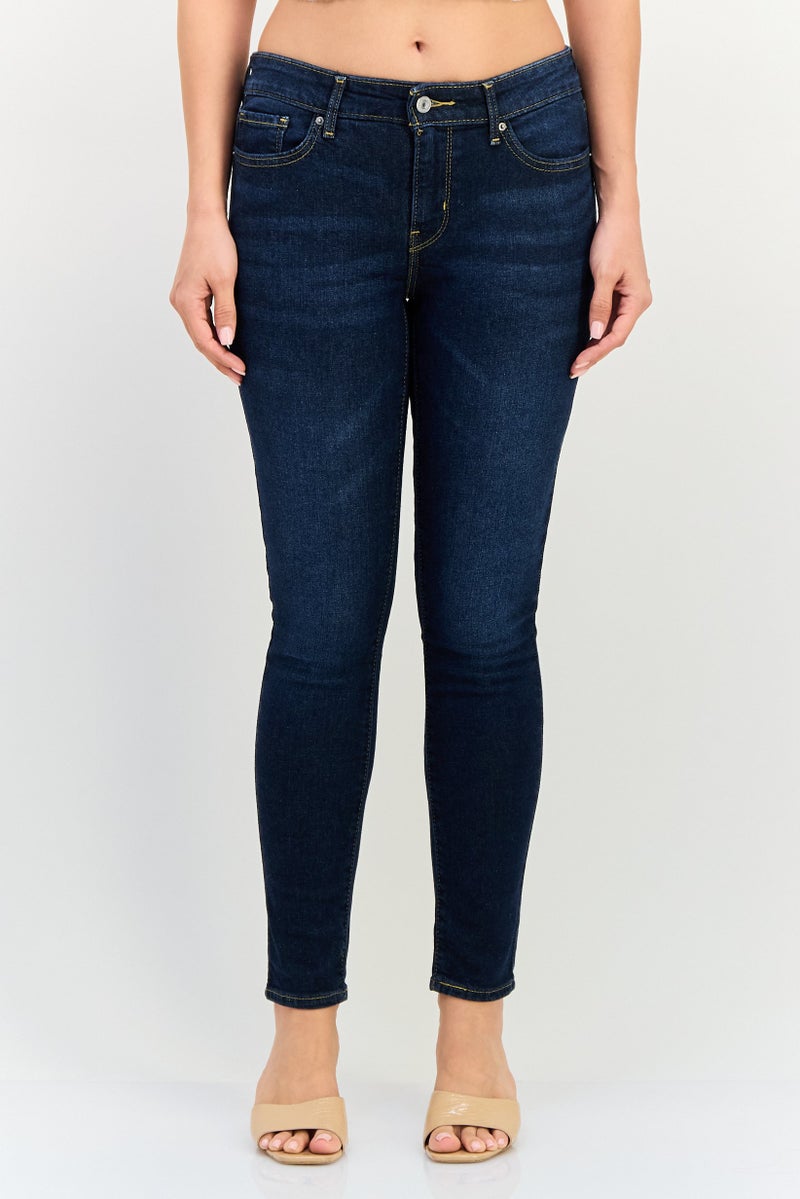 Levi's Women 711 Skinny Fit Washed Stretchable Denim Jeans, Navy - Image 1