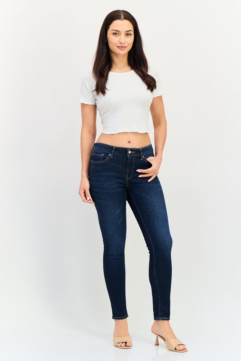 Levi's Women 711 Skinny Fit Washed Stretchable Denim Jeans, Navy - Image 2