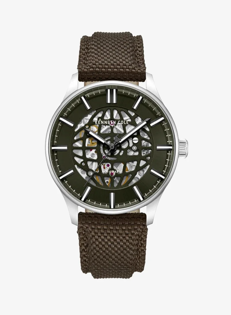 Kenneth Cole New York Green Dial Leather Strap Multifunction Watch for Men, 43.5mm